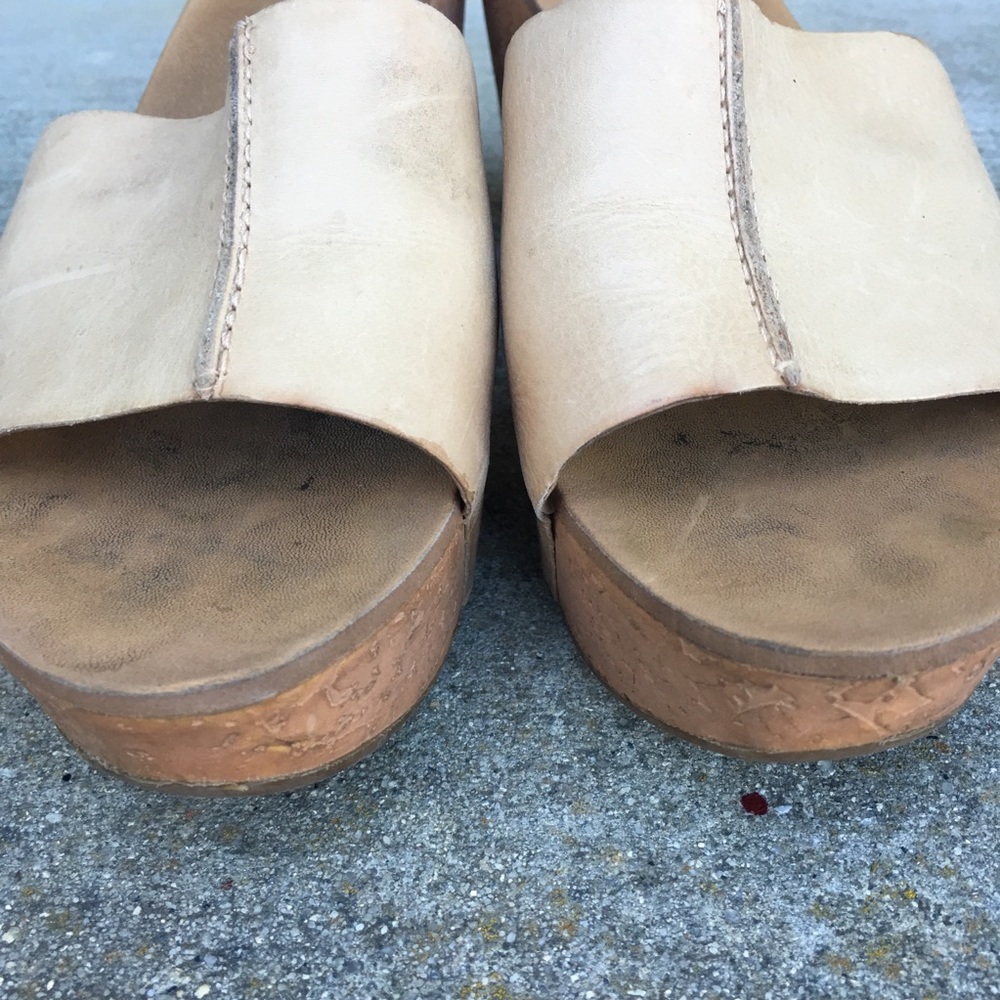 ALDO Tan Leather Slide On  Platform Wedge Sandals - Picture 6 of 8